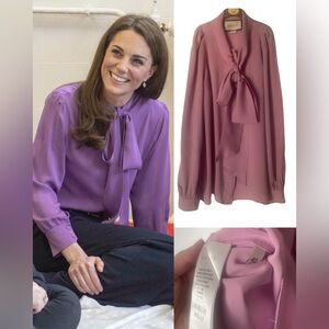 Pale Violet Orchid Silk Tie Neck Blouse by Gucci-ASO Kate Middleton-IT40/US4